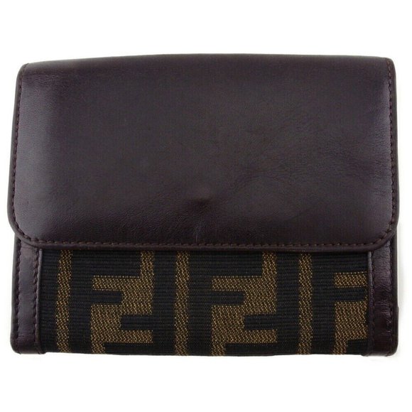 FENDI W Wallet Zukka Beige Canvas x Leather Authentic - Picture 2 of 10